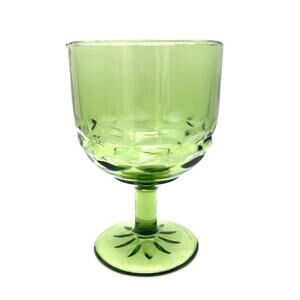 Vintage MCM Barlett Collins Avocado Green Glass Stemmed Goblet Diamond Pattern